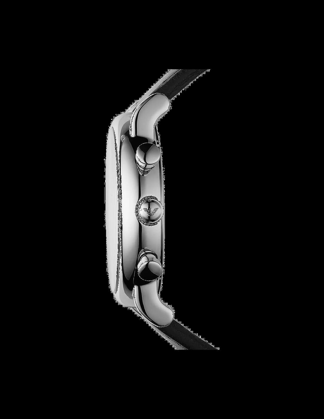Visage cadran Emporio Armani AR1807 dévoile guichet date à 4h30, compteurs chronographe 60s 30min 24h et aiguille centrale chrono rouge
