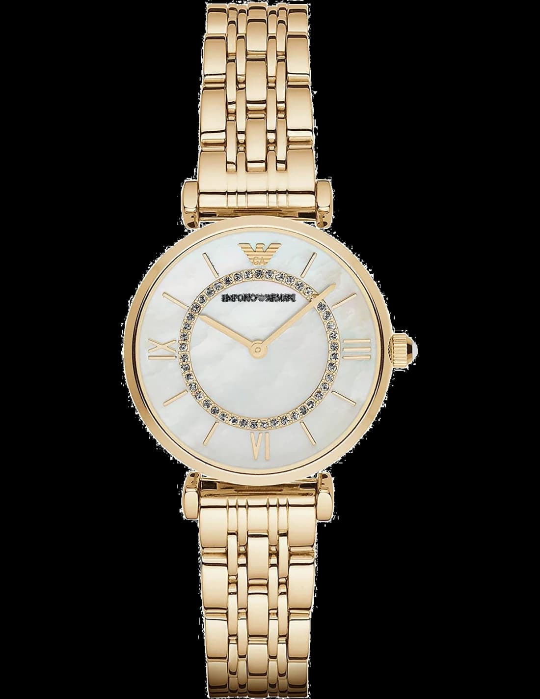 Garde-temps Emporio Armani AR1907 avec cadran nacre irisé et boîtier acier doré 40 mm finition polie
