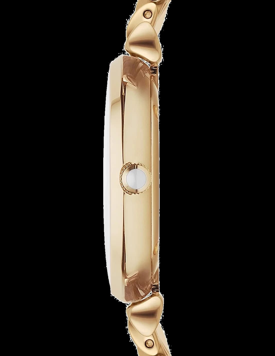 Visage cadran Emporio Armani AR1907 avec index bâtons appliqués et aiguilles dorées sur fond nacré lumineux