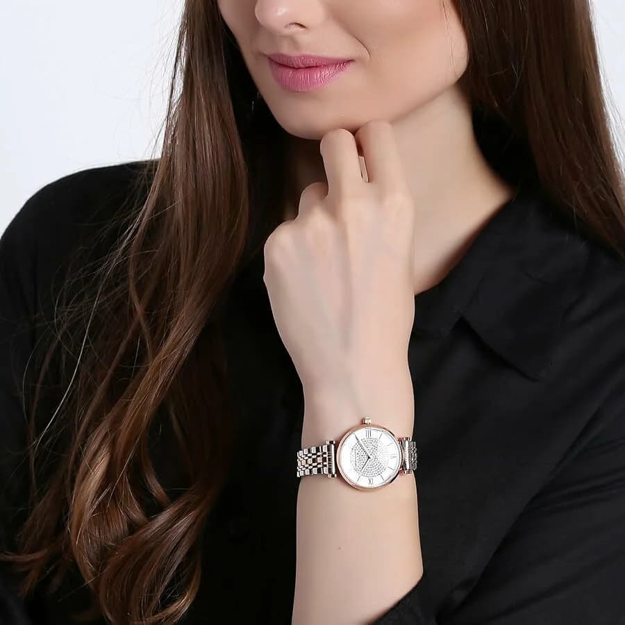 Montre Femme Emporio Armani AR1926 Cadran Blanc Acier Bi-colore Or Rose vue 4