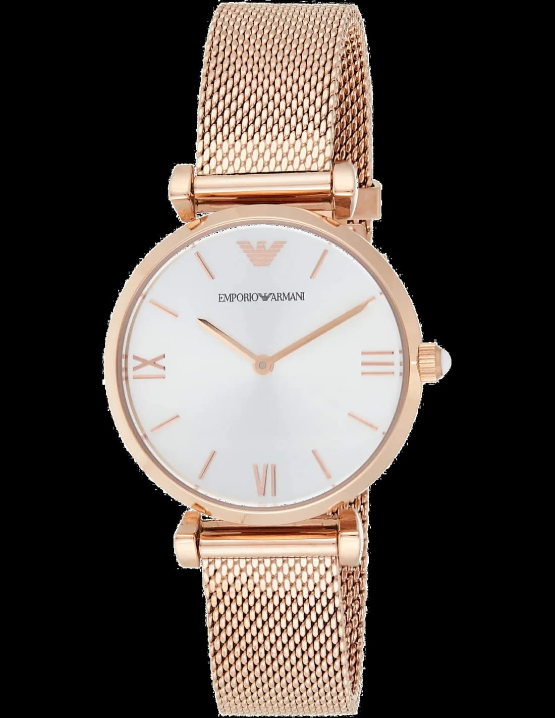 Montre Emporio Armani AR1956 Femme - Cadran Argent, Boîtier et Bracelet Maille Milanaise en Acier Or Rose