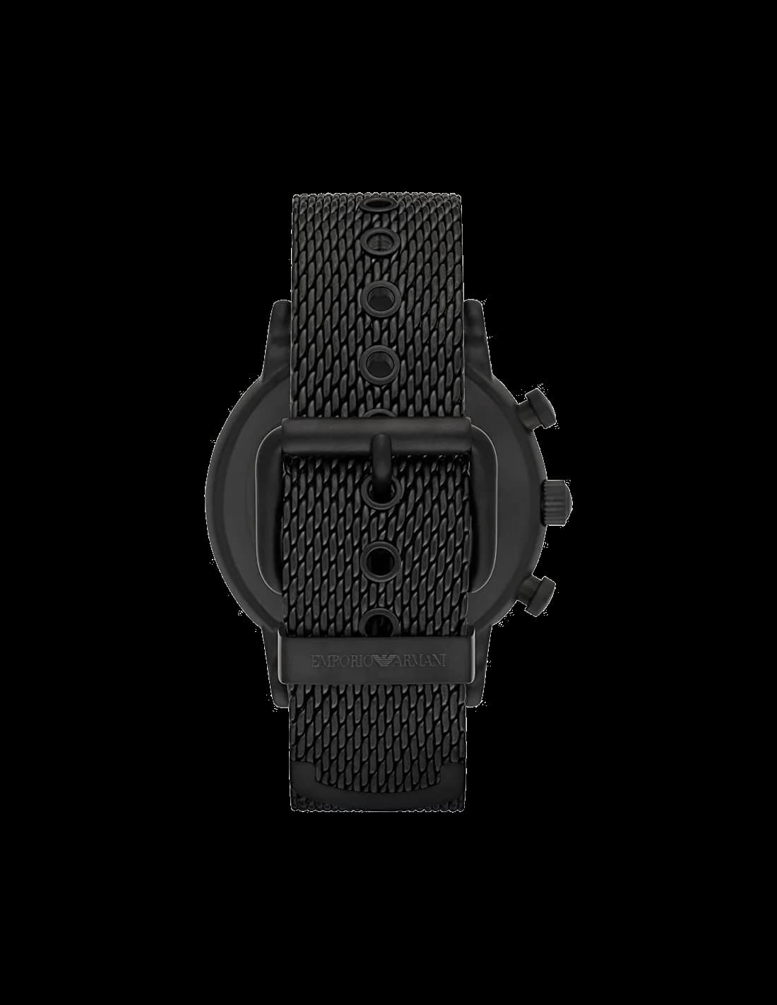 Attache bracelet Emporio Armani AR1968 en maille milanaise noire flexible, fermoir déployant signé avec poussoirs