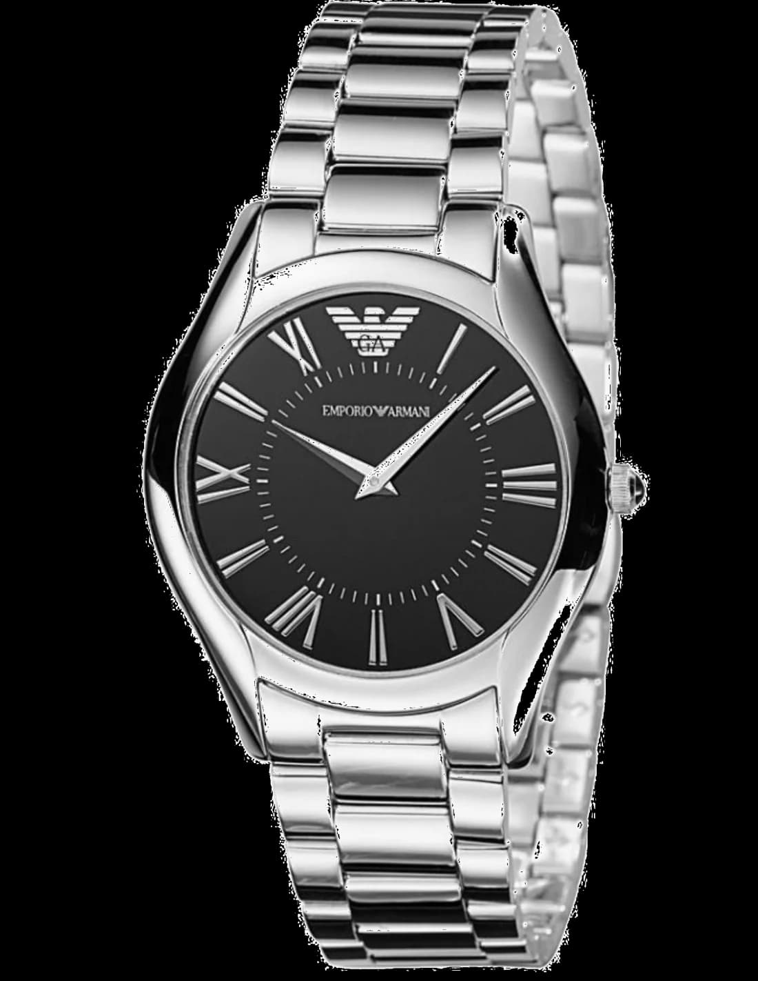 Montre Homme Emporio Armani AR2023 Super Slim, Cadran Noir, Bracelet Acier Argenté