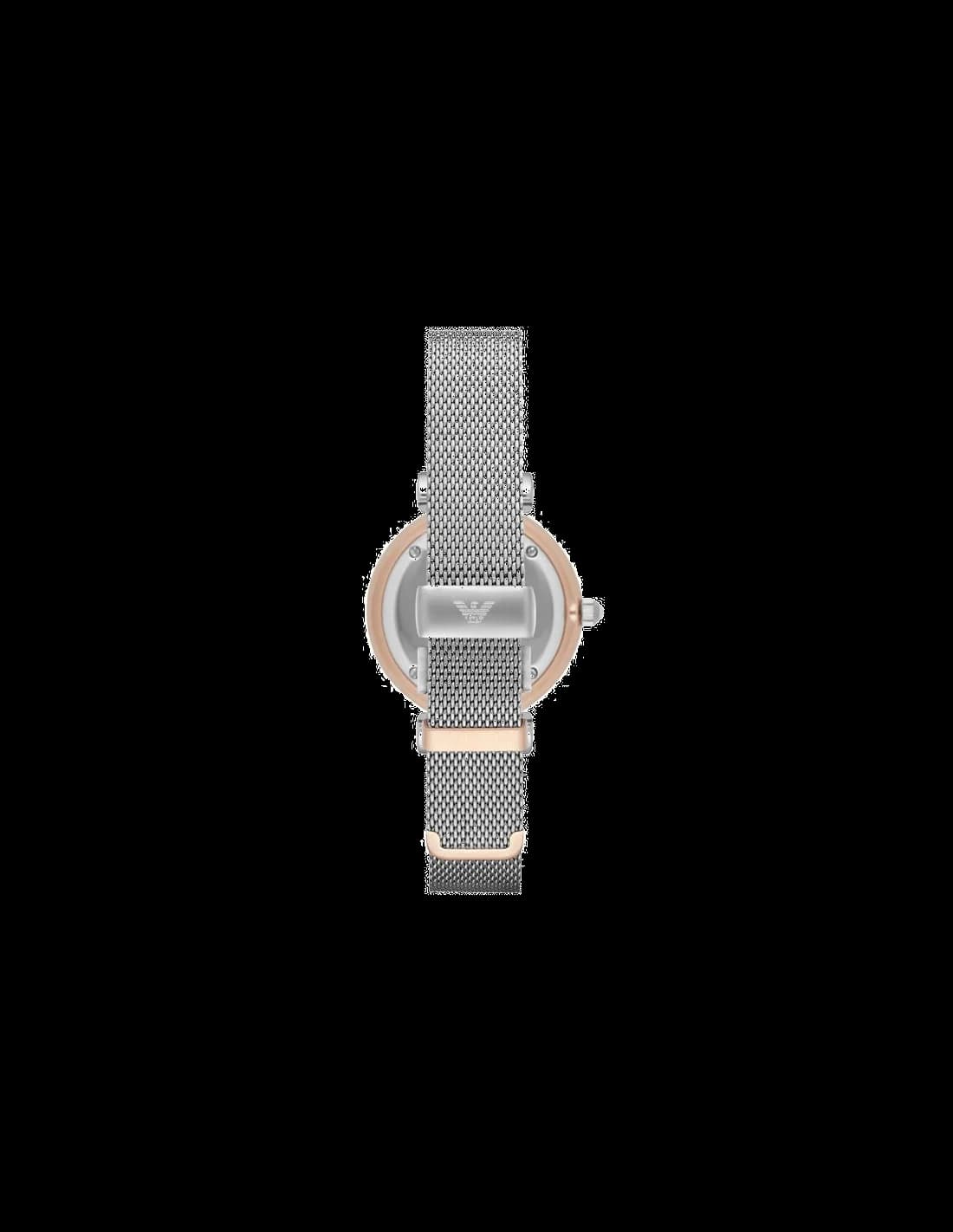 Attache bracelet Emporio Armani AR2067 en acier inoxydable argenté à maillons jonc, fermoir déployant sécurisé