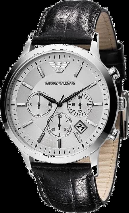 Montre Homme Emporio Armani AR2432 Chronographe Cadran Argent Bracelet Cuir Noir
