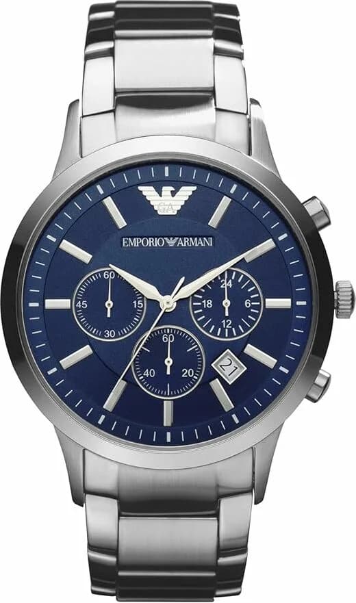 Montre Homme Emporio Armani Renato AR2448, Cadran Bleu Soleillé, Bracelet Acier
