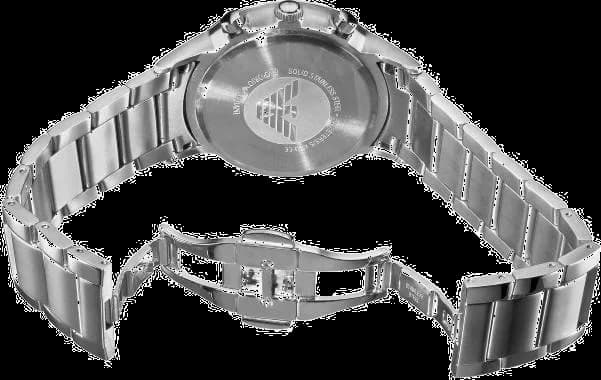 Attache bracelet Emporio Armani AR2448 en acier inoxydable avec maillons trois lignes et fermoir déployant papillon