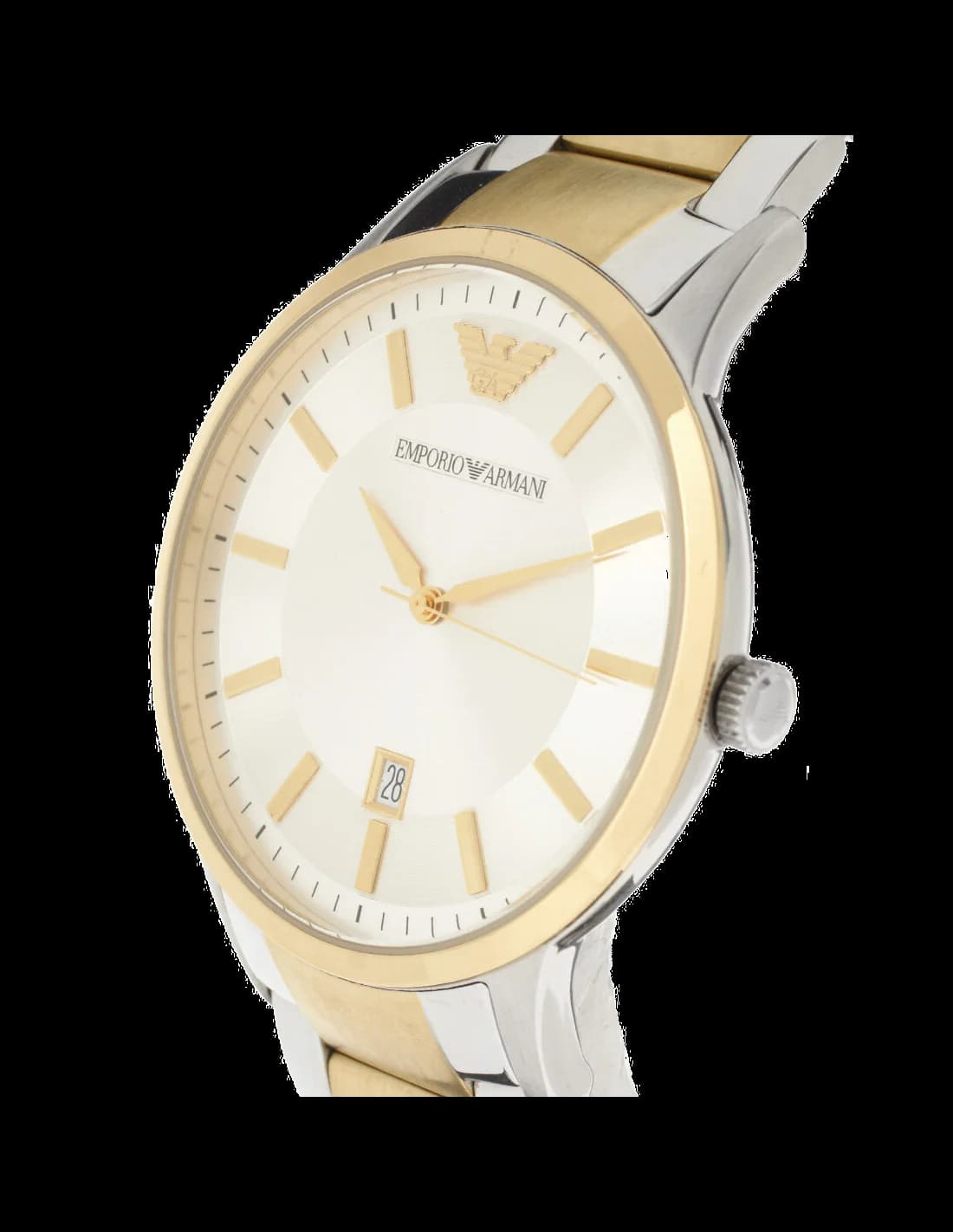 Visage cadran Emporio Armani AR2449 avec guichet date à 3h et finition soleillée lumineux