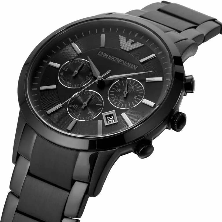 Visage cadran Emporio Armani AR2453 avec index bâtons appliqués et date à 3h pour une lecture précise