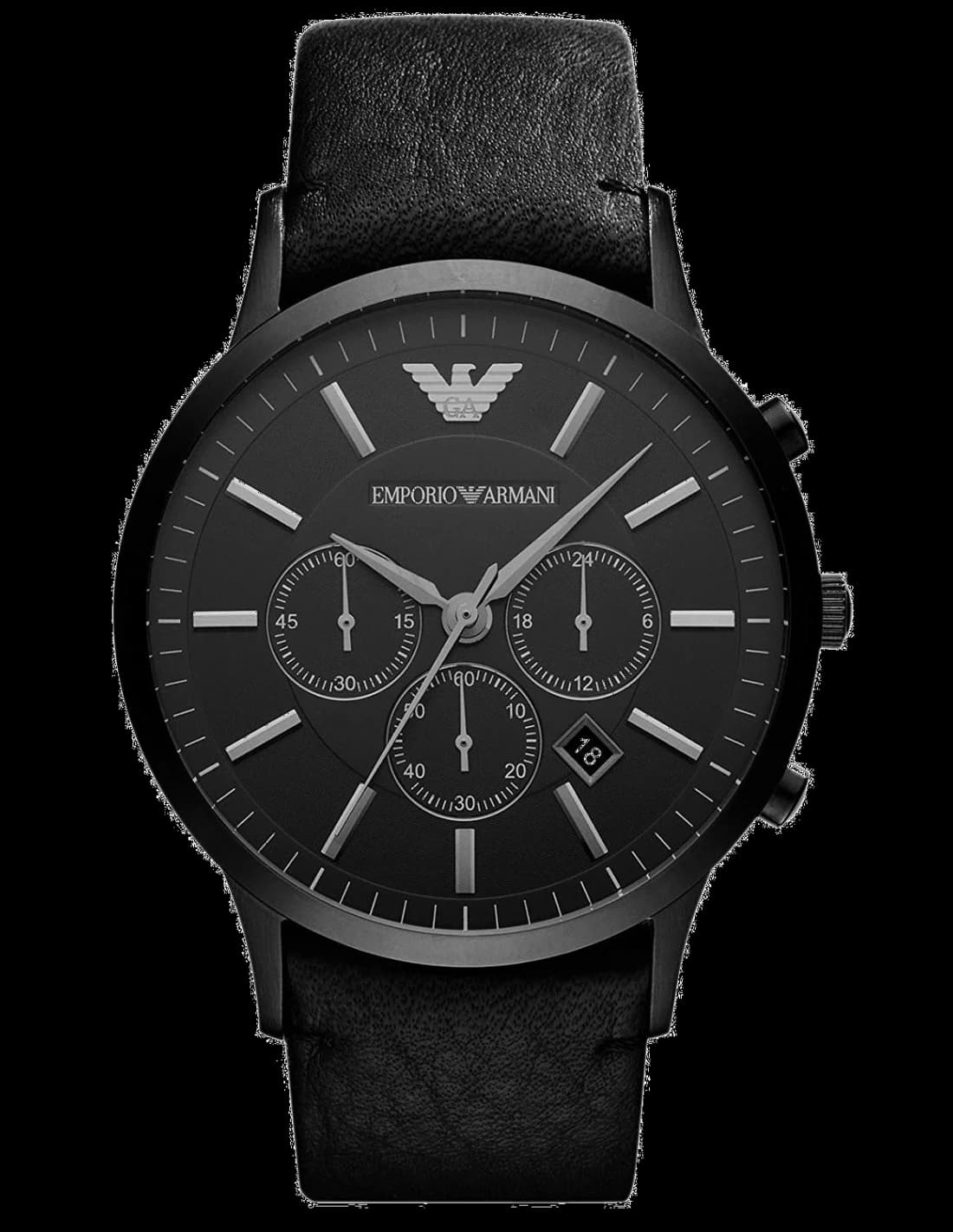Montre Homme Emporio Armani AR2461 Chronomètre - Cadran et Boîtier Noir, Bracelet Cuir