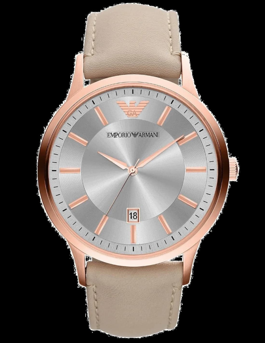 Chronographe Emporio Armani AR2464 Homme - Boîtier Or Rose, Cadran Gris, Bracelet Cuir Beige