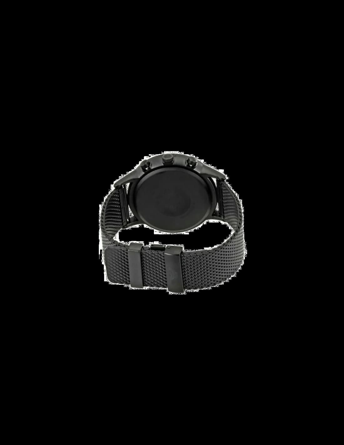 Visage cadran Emporio Armani AR2498 avec index bâtons appliqués et aiguilles dauphine offrant une lisibilité optimale sur fond noir