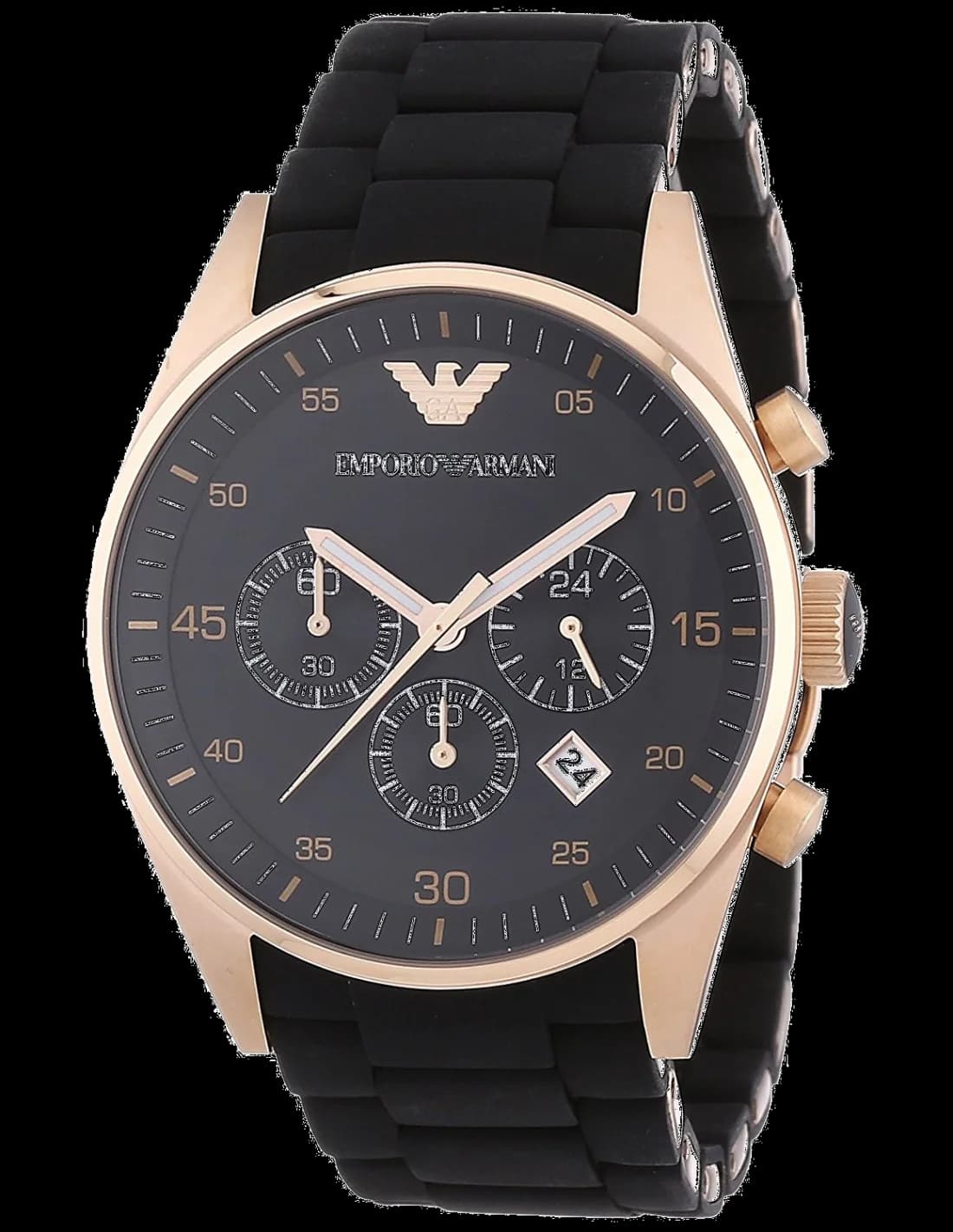 Montre Homme Emporio Armani AR5905 Chronographe Silicone Rose Gold & Bracelet Silicone Noir