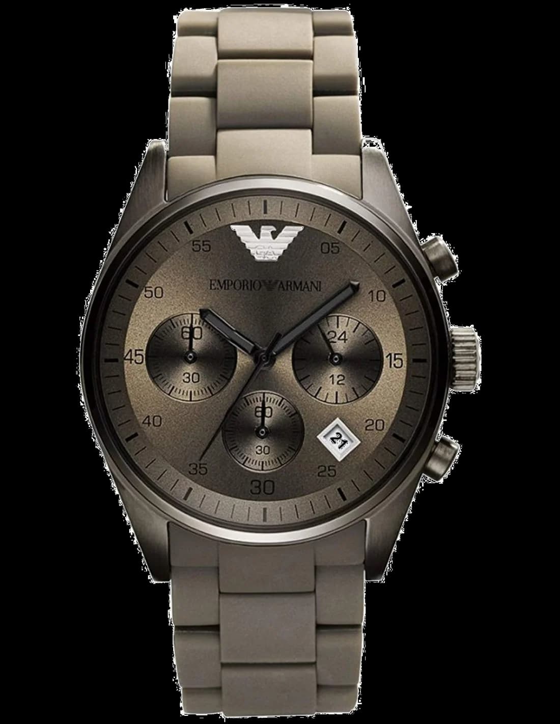 Montre Homme Emporio Armani Sportivo Chronographe AR5950 Acier et Silicone Noir Cadran Marron