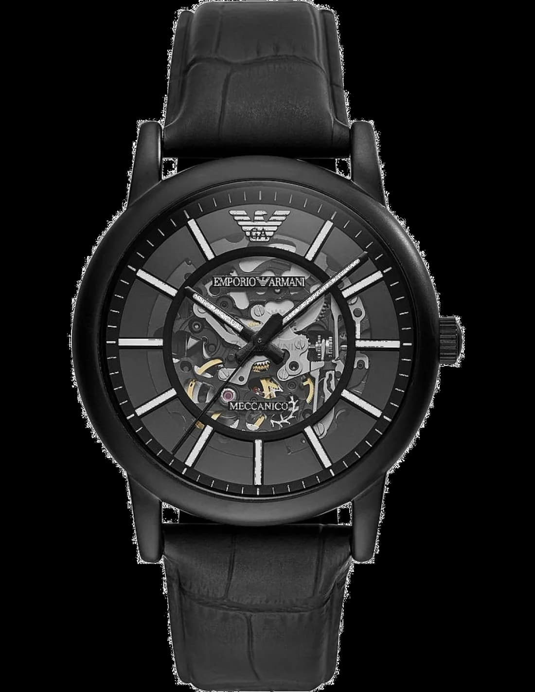 Montre Homme Emporio Armani Meccanico AR60008 Cadran squelette noir, bracelet cuir noir