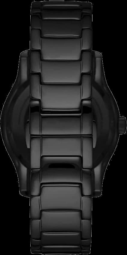 Attache bracelet Emporio Armani AR60014 en cuir noir cousu, boucle déployante en acier inoxydable avec logo gravé