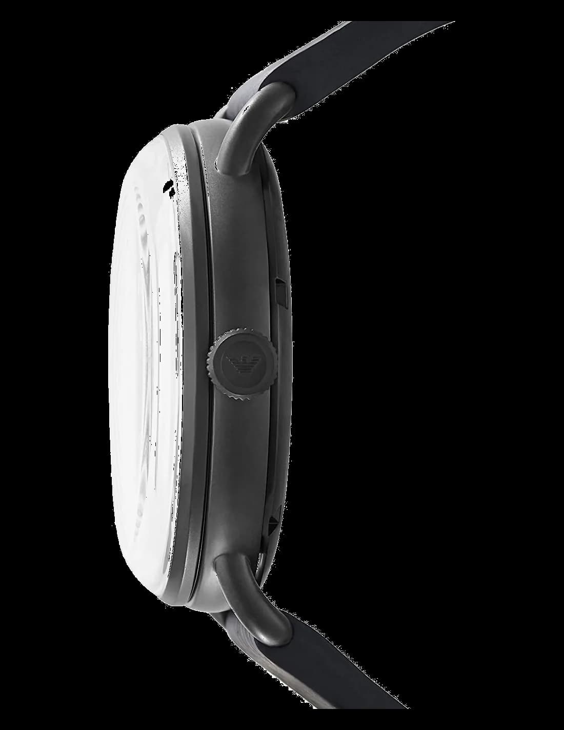 Visage cadran Emporio Armani AR60028 révèle mouvement mécanique visible, index bâtons argentés, aiguilles squelette