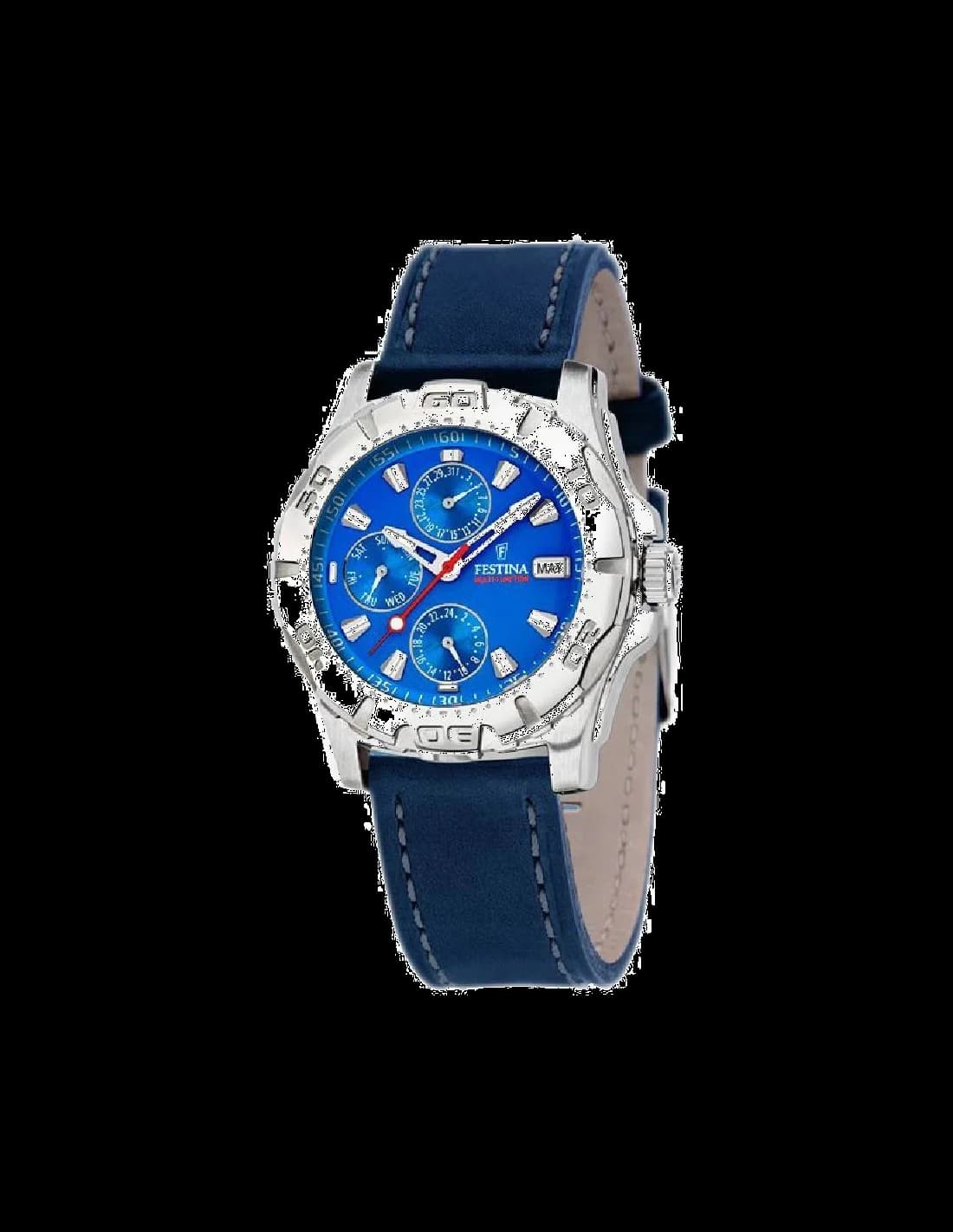 Montre Homme Festina F16243/D Cuir Cuir Multifonction Cadran Bleu