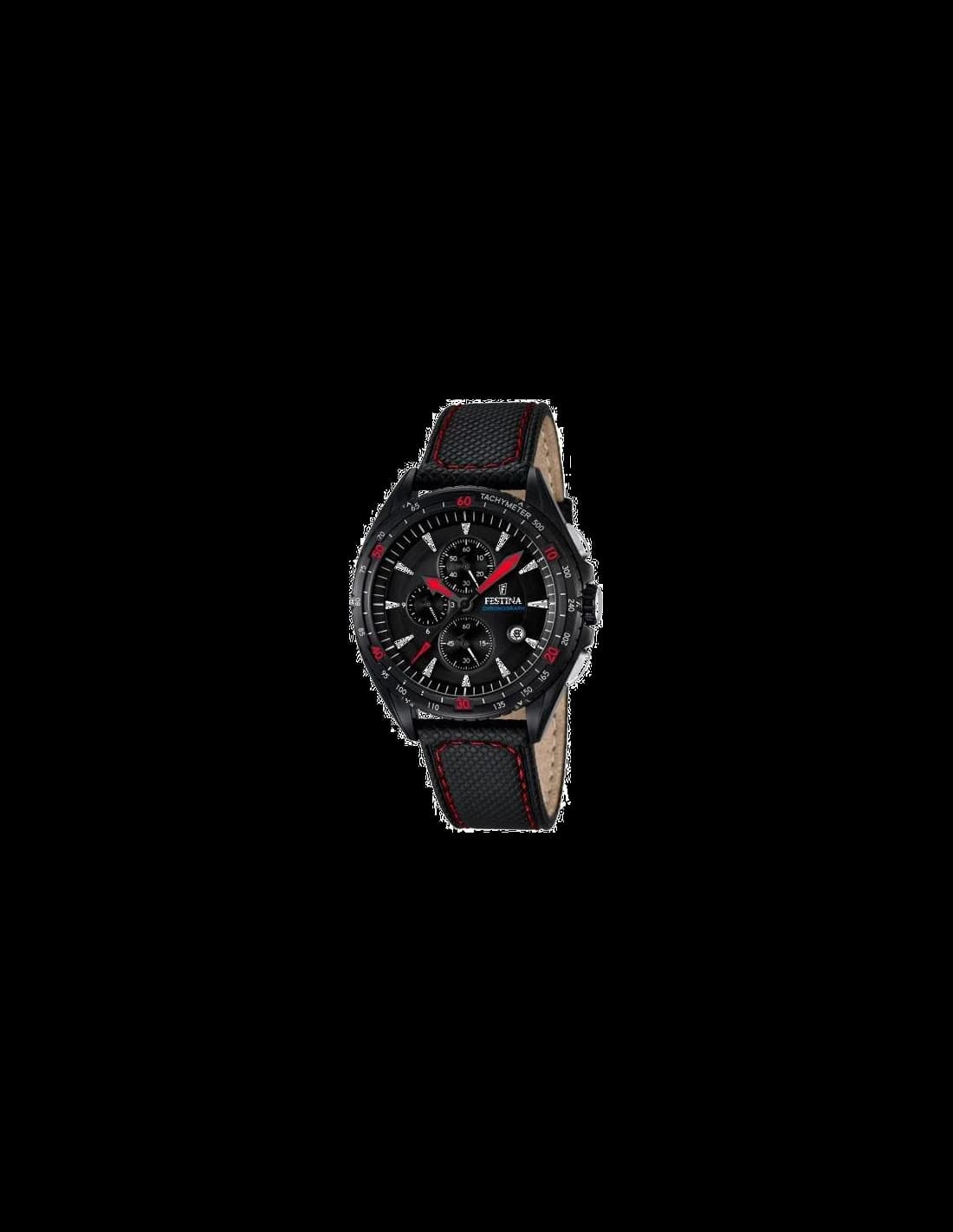 Garde-temps Festina F16847/4 au cadran noir soleillé avec compteurs chronographe blancs et aiguilles luminescentes