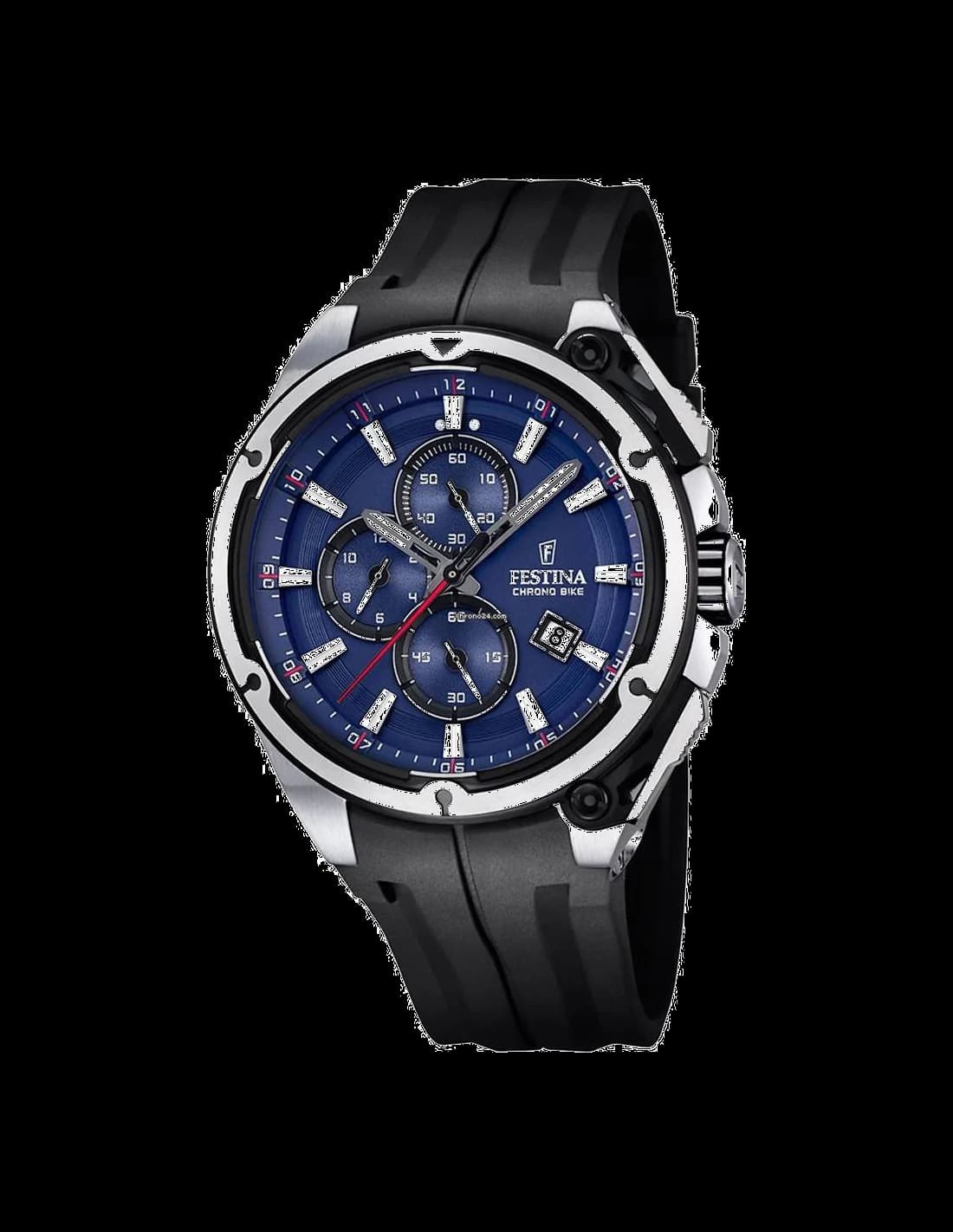 Garde-temps Festina F16882/2 avec cadran noir soleillé, aiguilles luminescentes et compteurs chrono blancs sur fond sombre