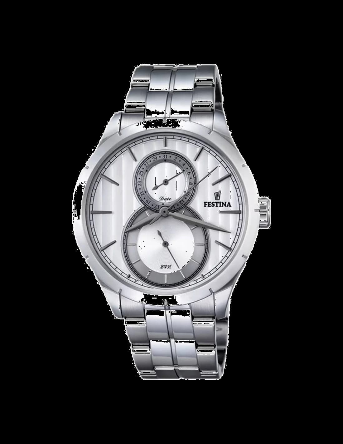 Garde-temps Festina F16891/1 cadran argent soleillé, aiguilles bâtons et index appliqués, style classique épuré