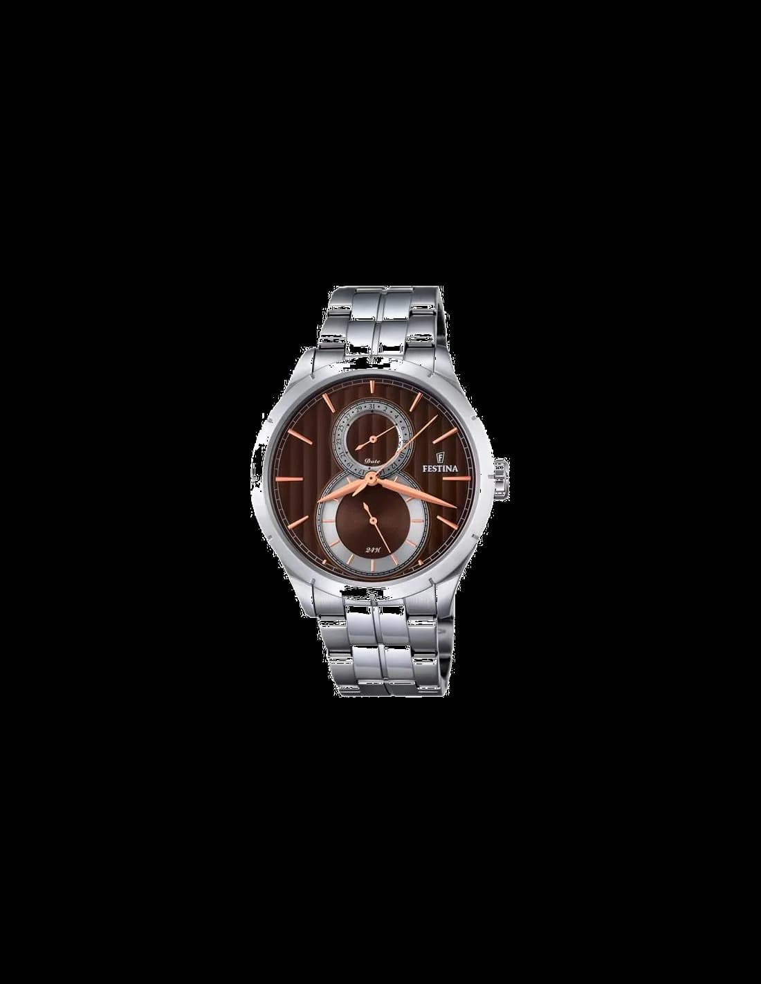 Garde-temps Festina F16891/5 au boîtier acier argenté et cadran soleil gris avec index bâtons appliqués et aiguilles facettées