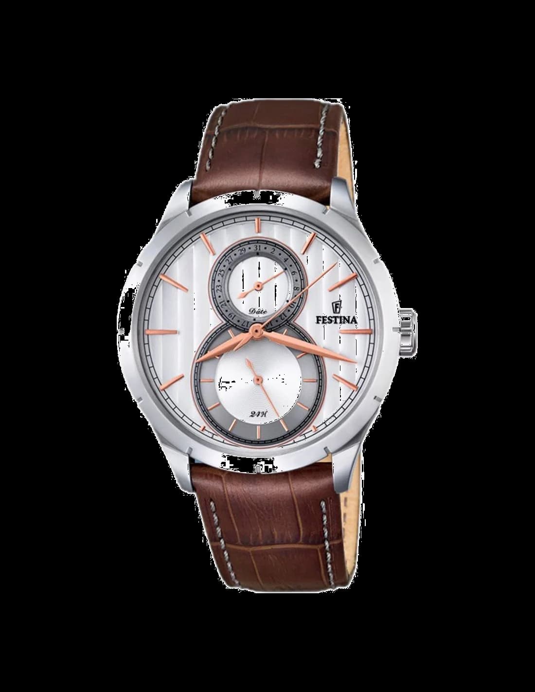 Garde-temps Festina F16892/2 avec cadran gris rayé soleil, aiguilles argentées et index bâtons pour style classique sport