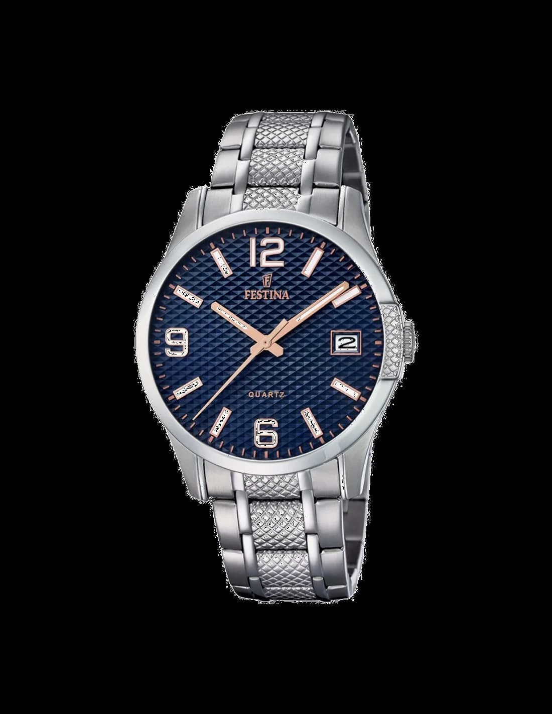 Garde-temps Festina F16981/4 au cadran argenté soleillé, aiguilles bâton et index appliqués, style classique épuré
