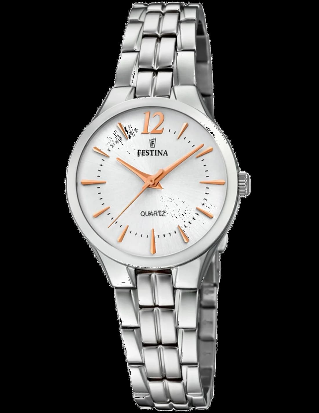 Garde-temps Festina F20216/1 au cadran argenté soleillé, aiguilles bâton et index appliqués pour un style classique féminin