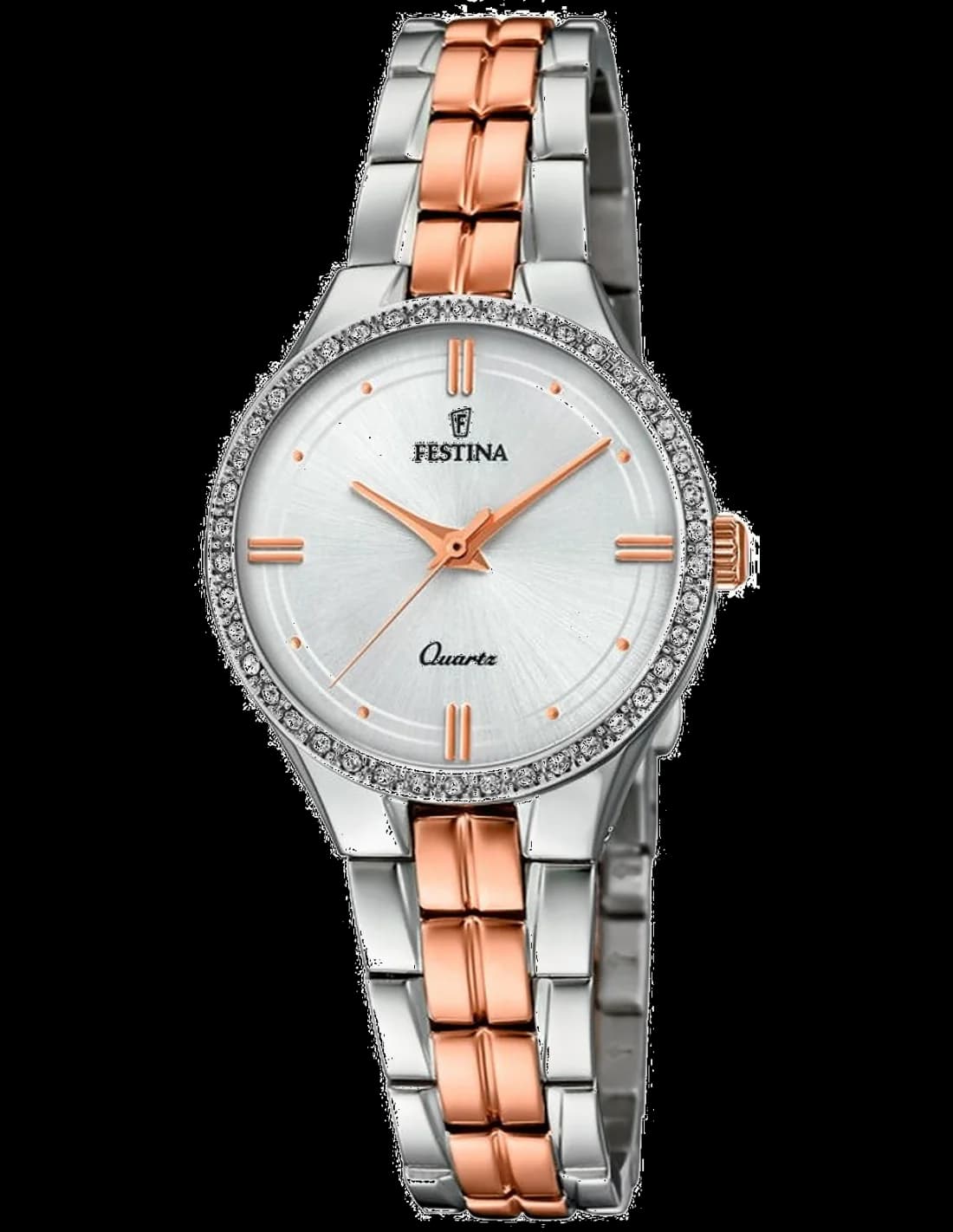 Montre Festina F20219/2 Mademoiselle - Cadran Argent Cristallisé, Bracelet Acier Or Rose