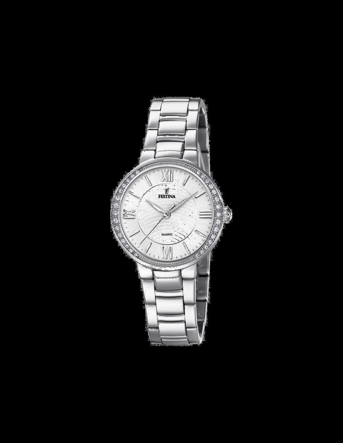 Montre Festina Mademoiselle F20220/1 pour Femme - Cadran Argenté à Cristaux, Bracelet Acier