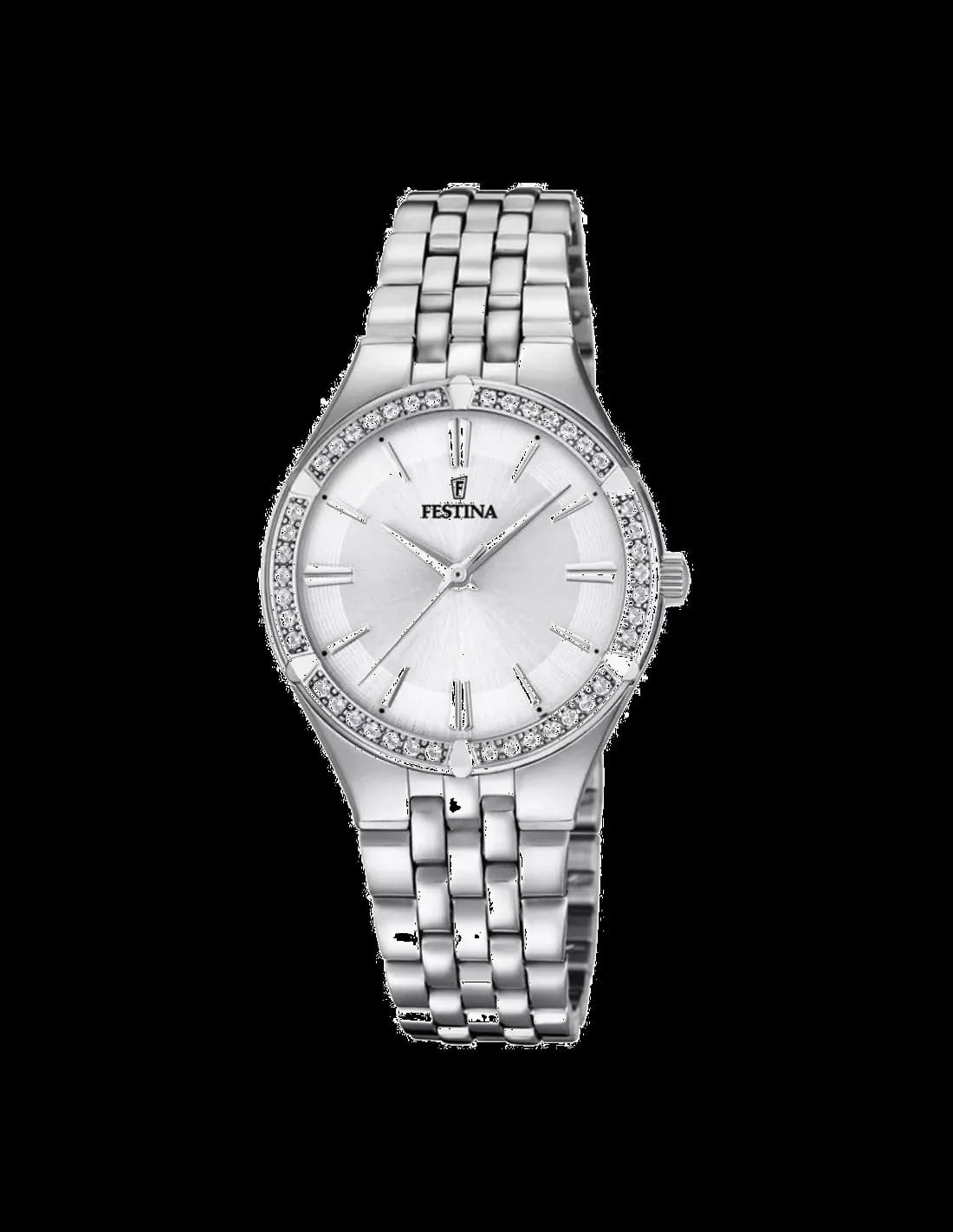 Garde-temps Festina F20223/1 au cadran argenté soleil et index bâtons pour une lisibilité optimale