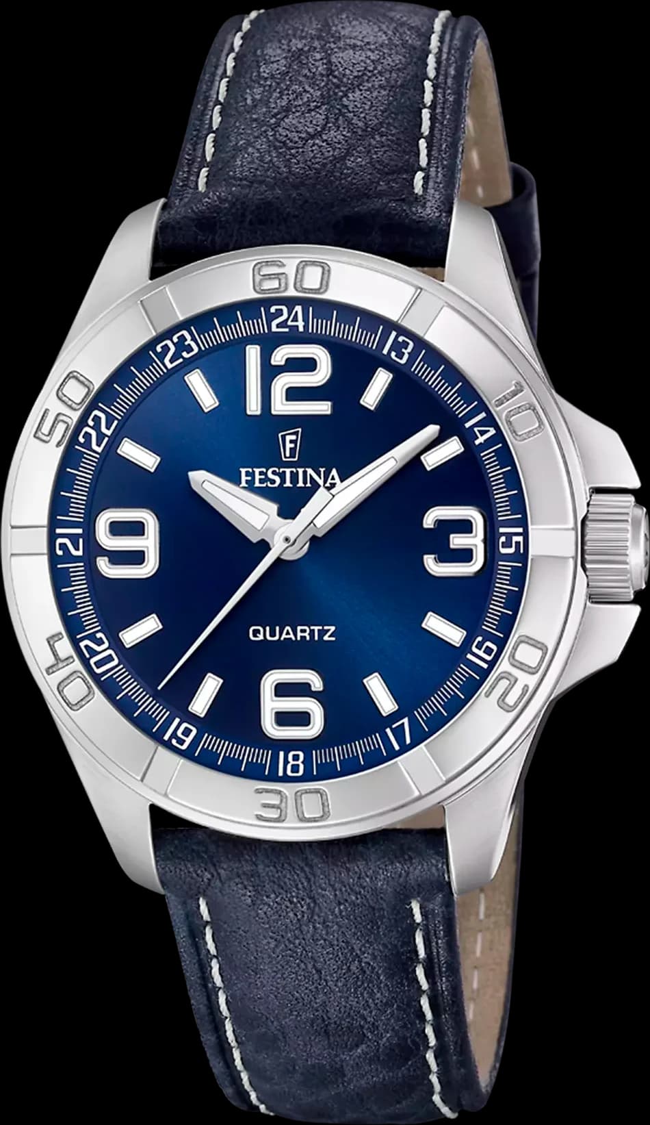 Montre Homme Festina F20444/2 - Boîtier Acier Argenté, Cadran et Bracelet Cuir Bleu