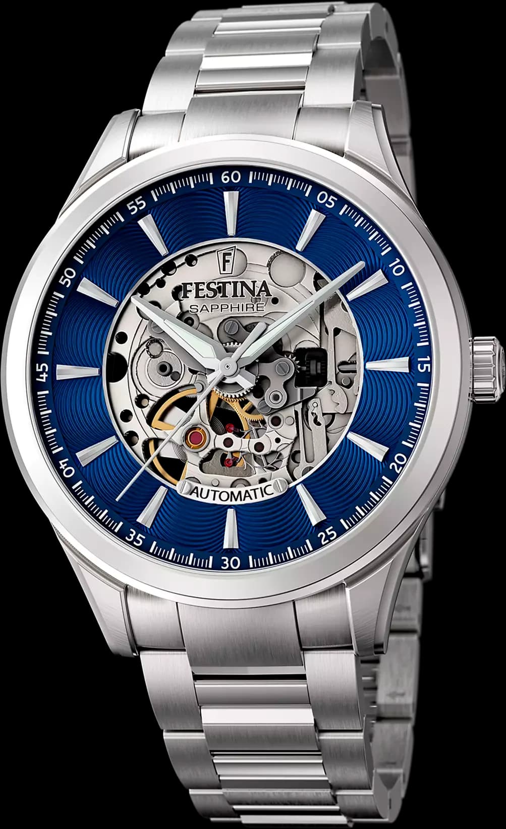 Garde-temps Festina F20536/3 avec cadran squelette noir et aiguilles luminescentes sur fond argenté