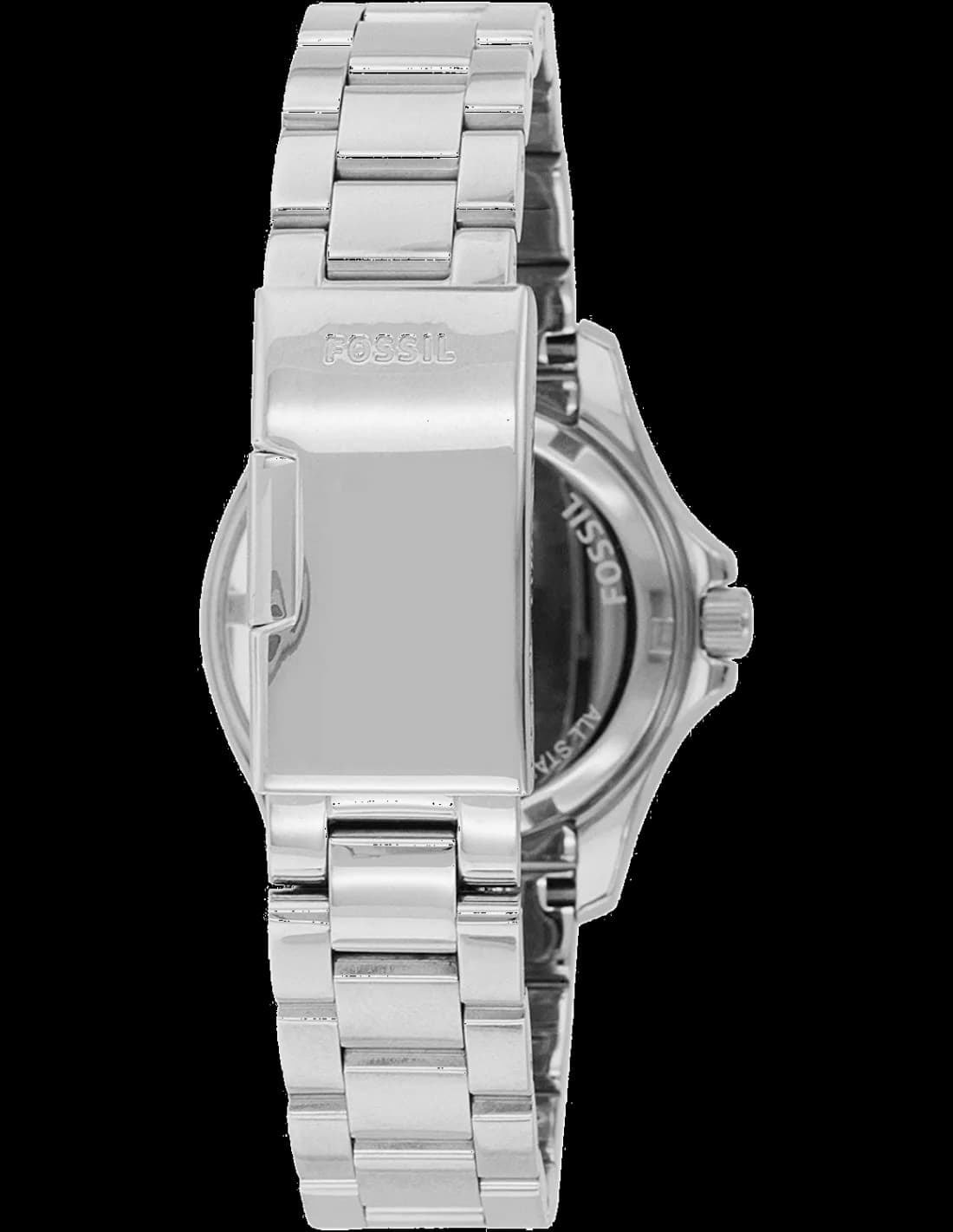 Attache bracelet Fossil AM4452 en acier inoxydable à maillons, fermoir déployant sécurisé, finition brossée et polie