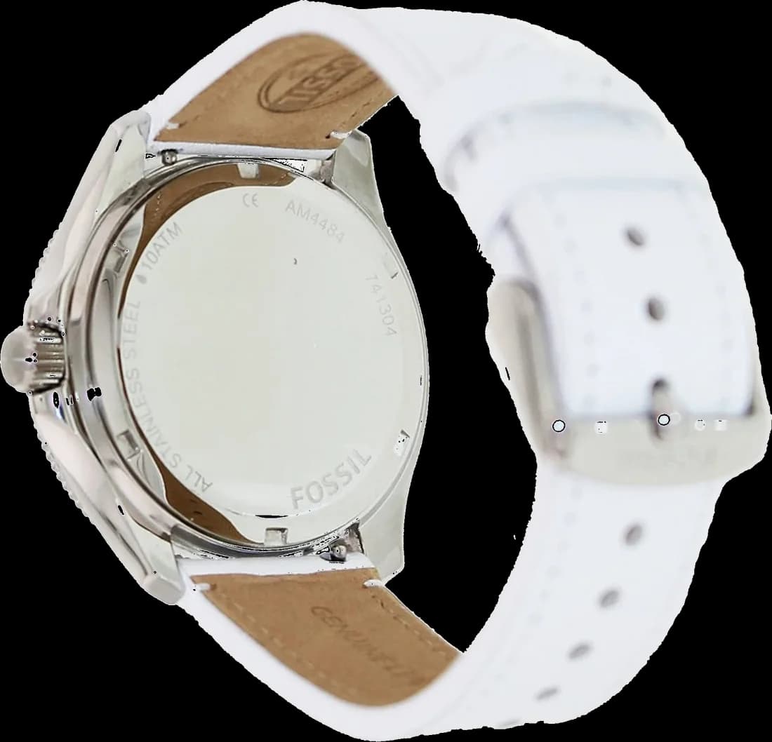 Attache bracelet Fossil AM4484 en cuir blanc cousu main avec boucle ardillon en acier inoxydable