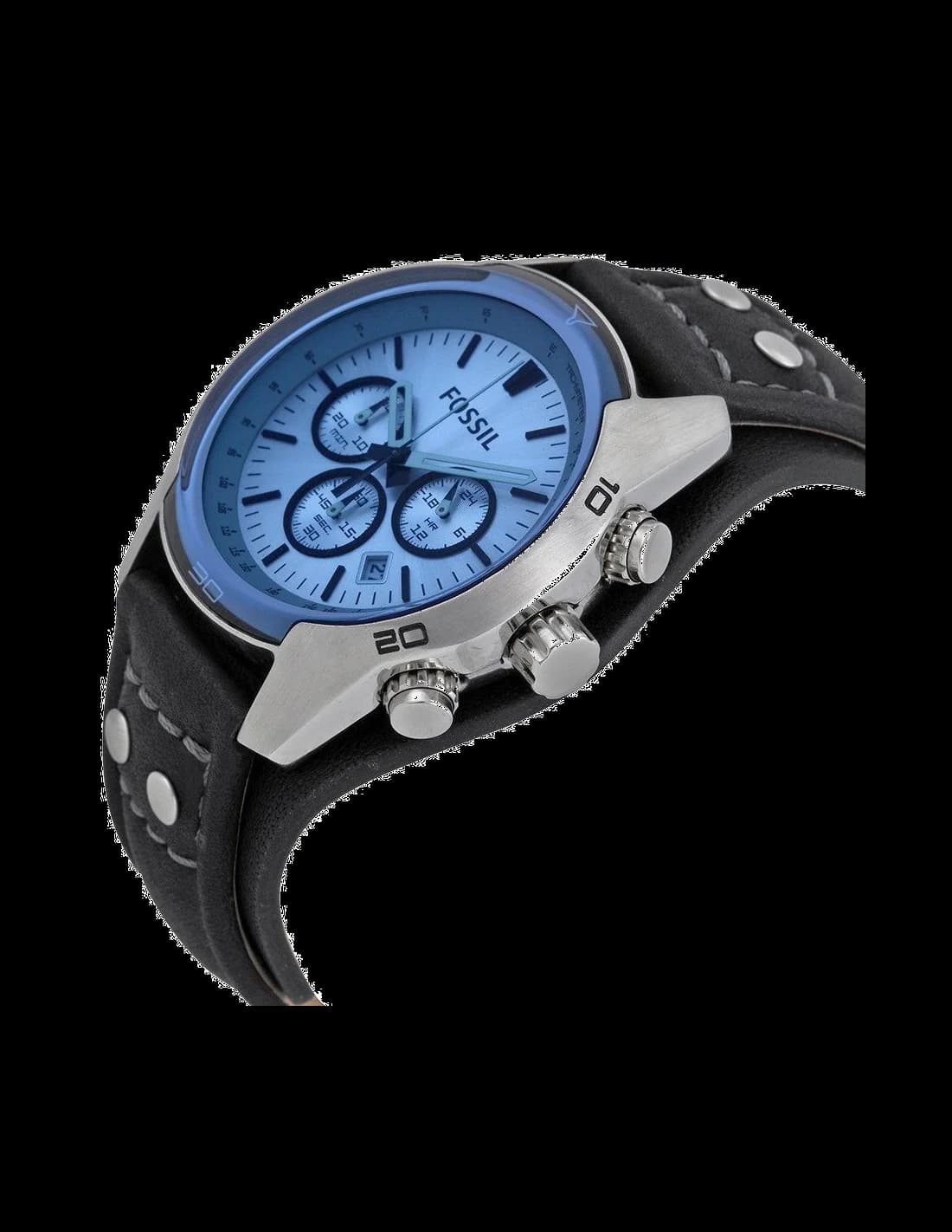 Montre Fossil Coachman CH2564 pour Homme - Cadran Bleu, Bracelet Cuir Noir, Boîtier Bicolore vue 2