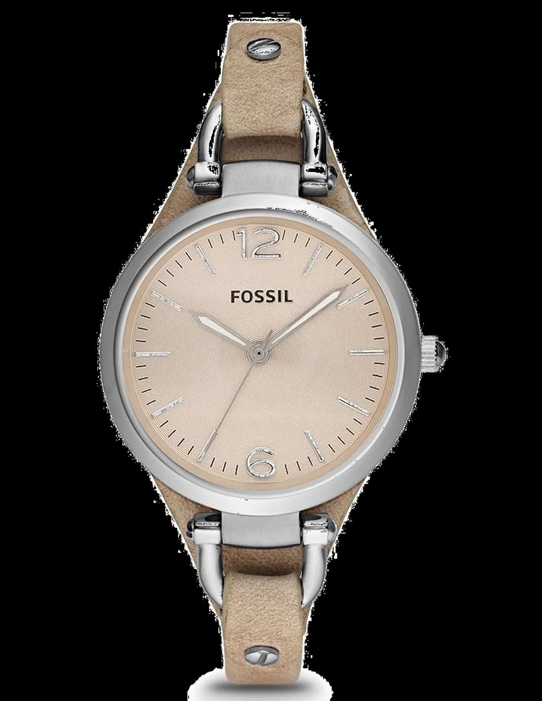 Montre Femme Fossil ES2830, boîtier argent 32mm, bracelet cuir beige