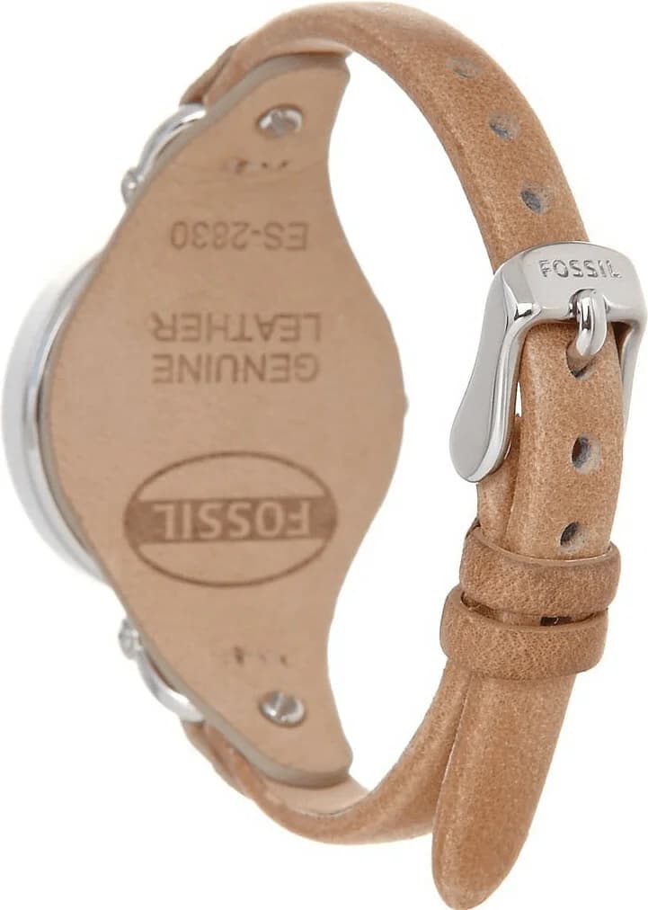Attache bracelet Fossil ES2830 en cuir fin crème avec boucle ardillon dorée, souple et élégant
