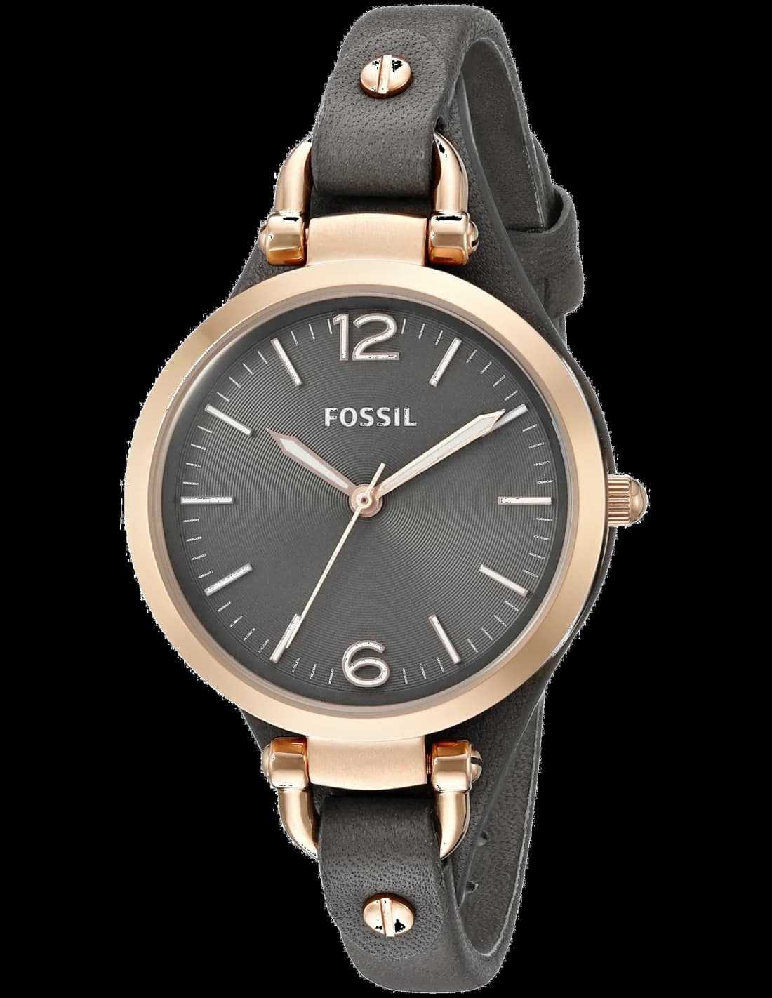 Montre Femme Fossil ES3077 Boîtier Or Rose Cadran Gris Bracelet Cuir