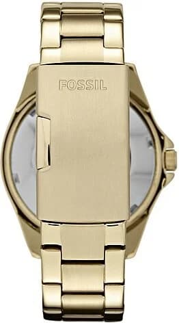 Attache bracelet Fossil ES3203 en acier doré maillé milanaise avec fermoir déployante, finition polie brillante