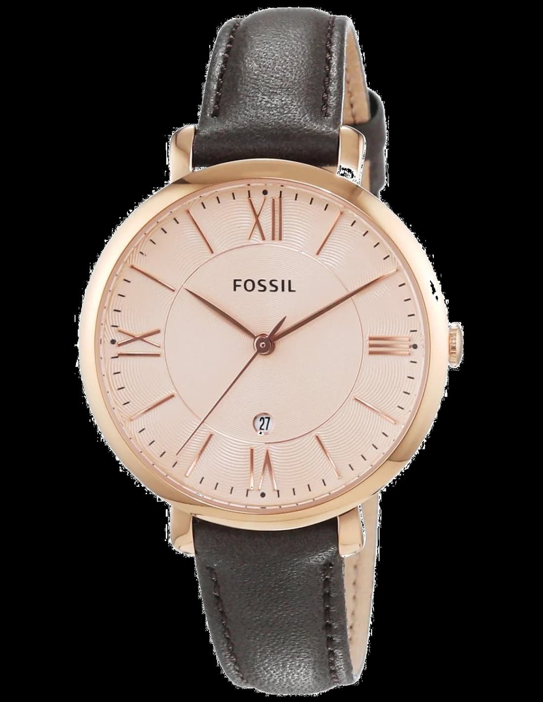 Montre Femme Fossil Jacqueline ES3707 Cadran Or Rose Bracelet Cuir Marron