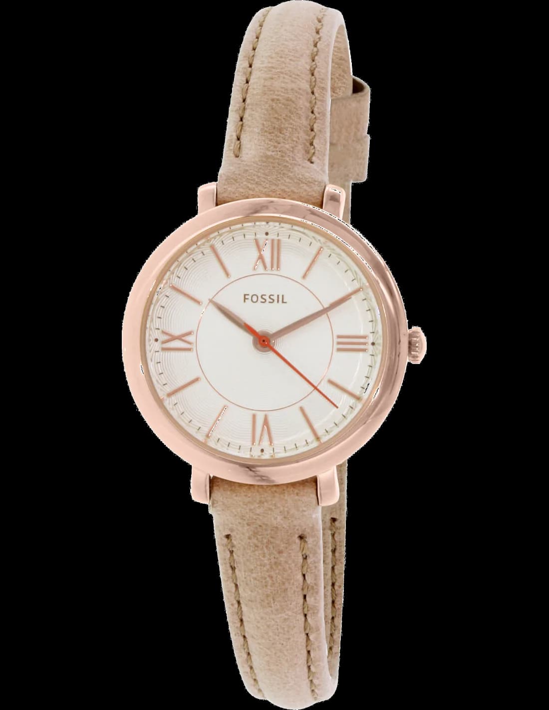 Montre Femme Fossil Jacqueline ES3802 - Cadran Blanc, Boîtier Or Rose, Bracelet Cuir Beige