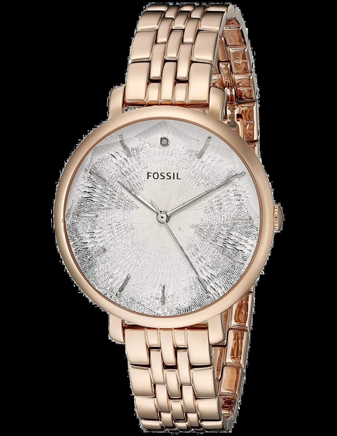 Montre Femme Fossil Jacqueline ES3860 - Boîtier Or Rose, Cadran Argent, Bracelet Acier