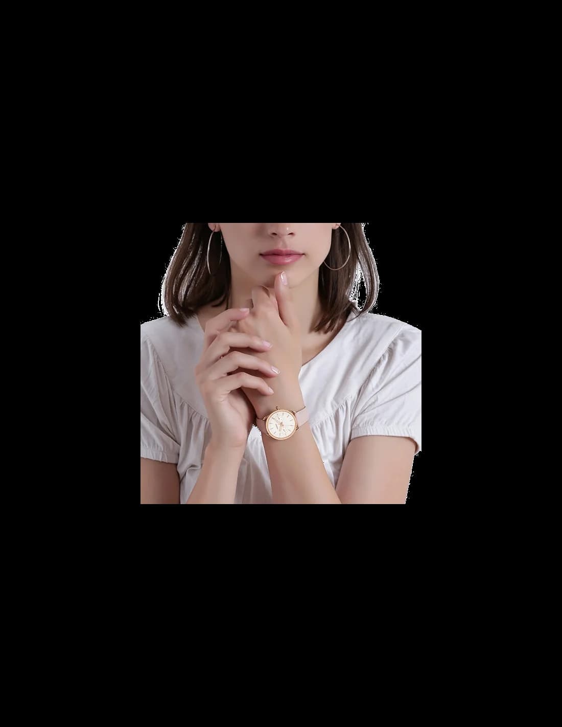 Attache bracelet Fossil ES4393 en cuir véritable rose, largeur 14 mm, boucle ardillon en acier inoxydable rose gold, finition lisse