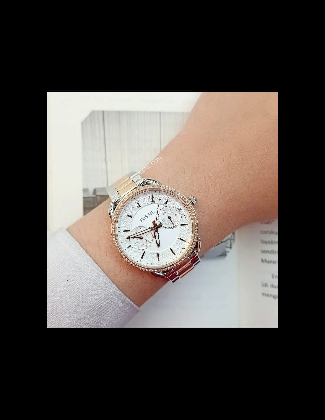 Attache bracelet Fossil ES4396 en acier inoxydable bicolore avec maillons alternés et fermoir déployant