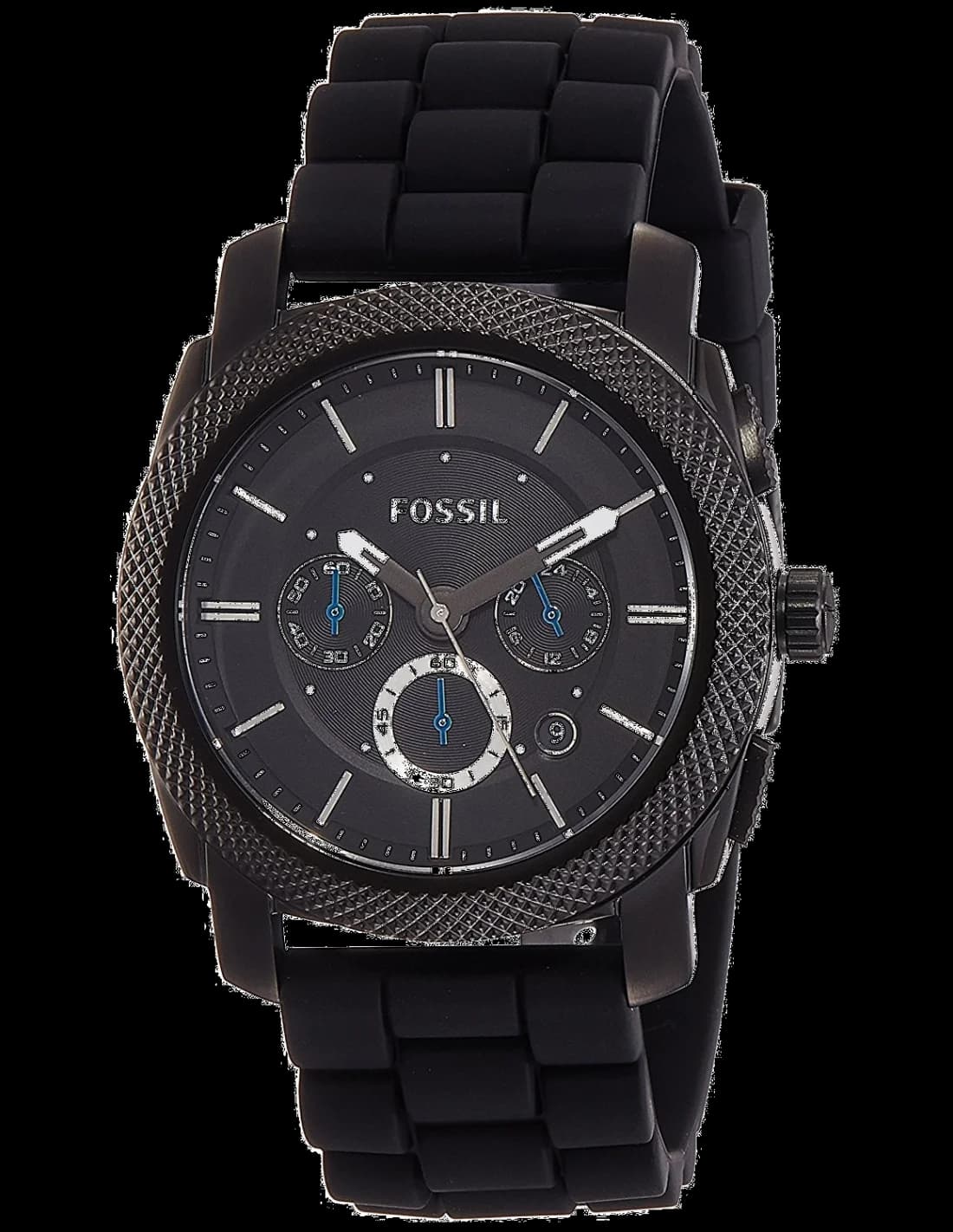 Montre Homme Fossil FS4487 Quartz, Cadran et Bracelet Noir en Silicone
