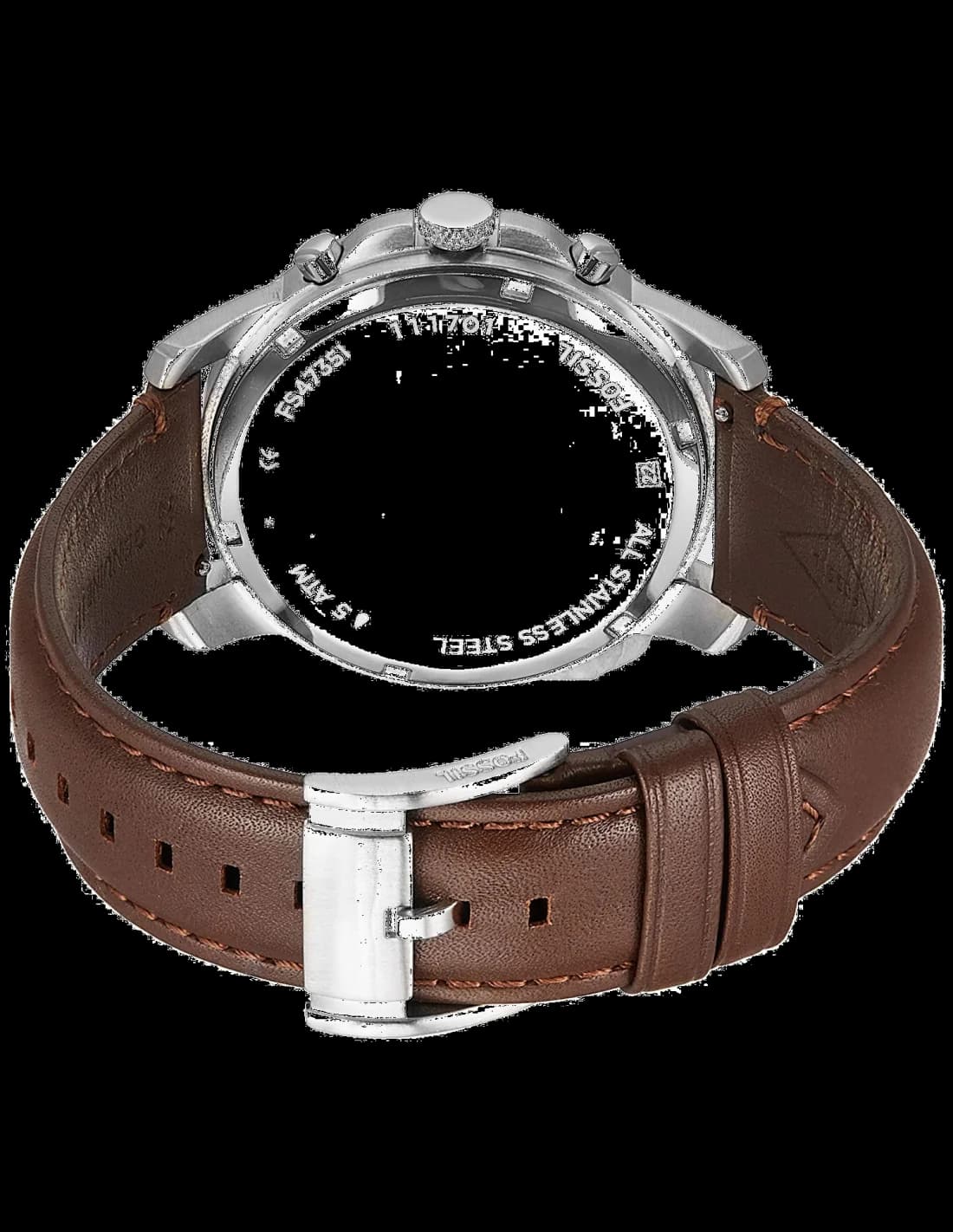 Montre Homme Fossil Grant FS4735 Cadran Argent et Bracelet Cuir Marron vue 2
