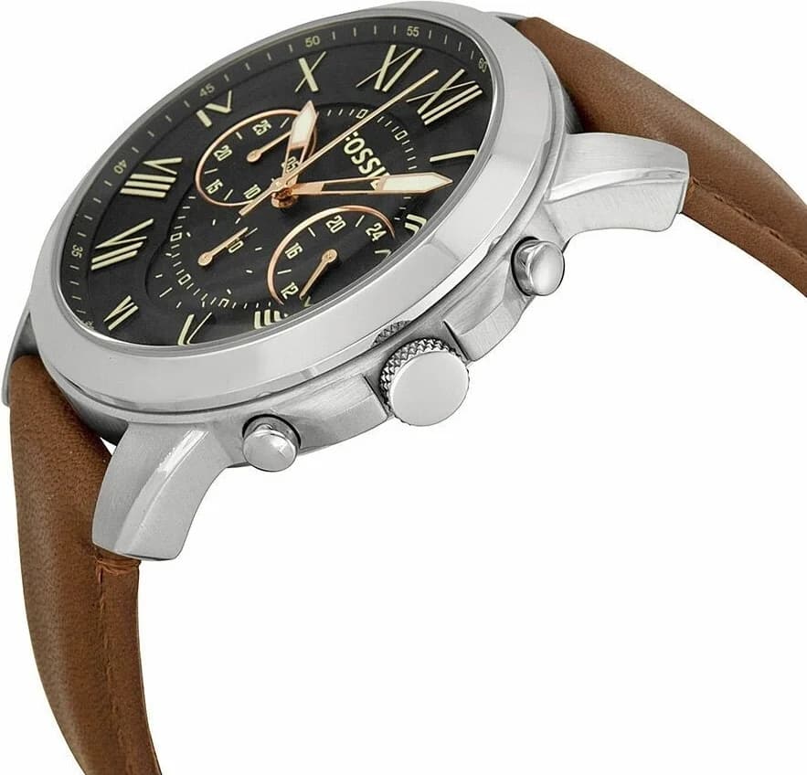 Montre Homme Fossil FS4813 Cadran Noir et Bracelet Cuir Marron vue 3