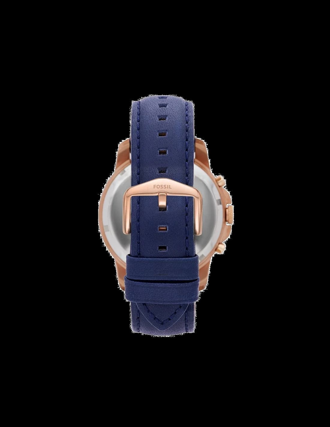 Montre Homme Fossil Grant FS4835 - Boîtier or rose, cadran et bracelet cuir bleu vue 2